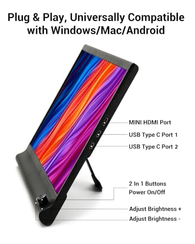 Image of Portable Monitor 15.6 inch for Laptop, 1080P FHD IPS Travel Screen Display | Adjustable Stand, 1.58lbs Ultra-Slim Lightweight,Plug & Play, Mini HDMI /USB Type-C, Windows /Mac /Android
