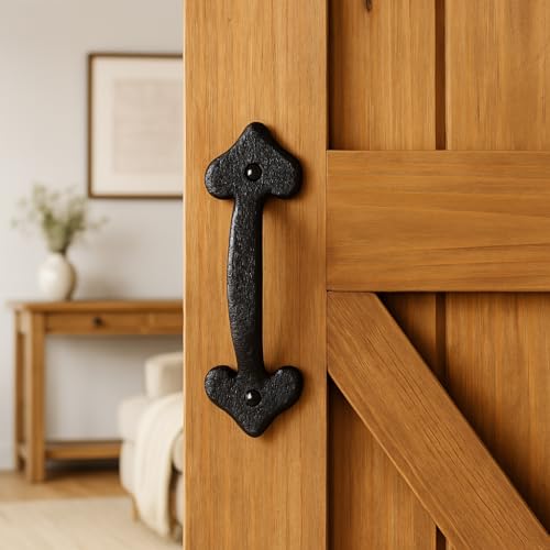 Image of 7 Inch Heart Barn Door Handle - Black Cast Iron Pull for Sliding Doors, Gates, Sheds, Fences, Closets - Indoor Outdoor Farmhouse Hardware