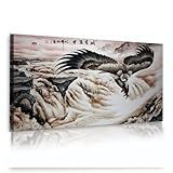 壮大な風景ウォールアートプリントイーグルウォーターフォールラッシングリバーキャンバスプリント写真リビングルームバスルーム装飾特大74x148cmインナーフレーム