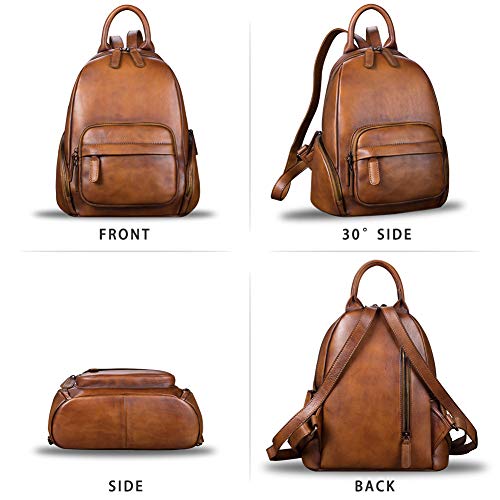 Image of IVTG Genuine Leather Backpack for Women Vintage Real Leather Knapsack purse Satchel Rucksack Fashion Daypack Bag (Brown)