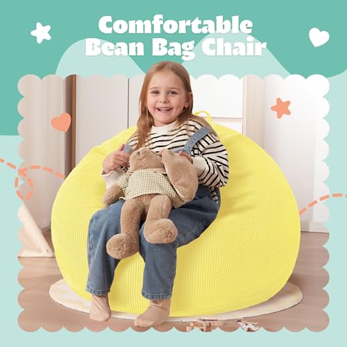 HABUTWAY 2FT Bean Bag Chair,Giant Bean Bag Chairs for Teens Adults,Big Bean Bags with Memory Foam Filled, Large Beanbag Chairs with Soft Corduroy Cover-Yellow by HABUTWAY - Image 3