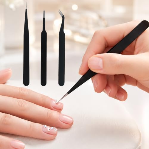 3 Pcs Precision Tweezers Set, Stainless Steel Tools for Nail Art Crafts