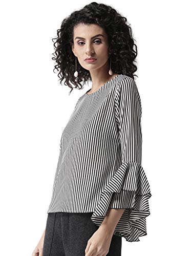 Image of Style Quotient Women White & Black Striped Top-White /Black