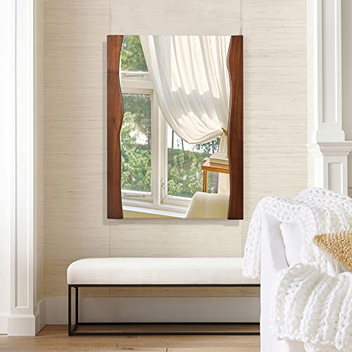 Tanmicoshomy Rectangle Wood Wall Mirror With Live Edge Wood Frame, Asymmetrical 20 X 28 Inch Hanging Vanity Mirrors For Bathroom, Living Room Bedroom Or Hallway, Rustic Brown #TOP5
