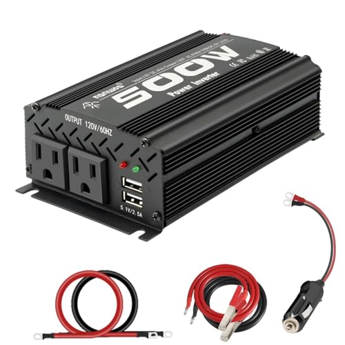 Image of MKLIHFD 3000W Inverter 12V DC to 110V AC Converter for Home, RV, Truck, Off-Grid Solar Power Inverter with Built-in 5V/2.1A USB, AC Hardwire Port, Remote Controlle(500W)