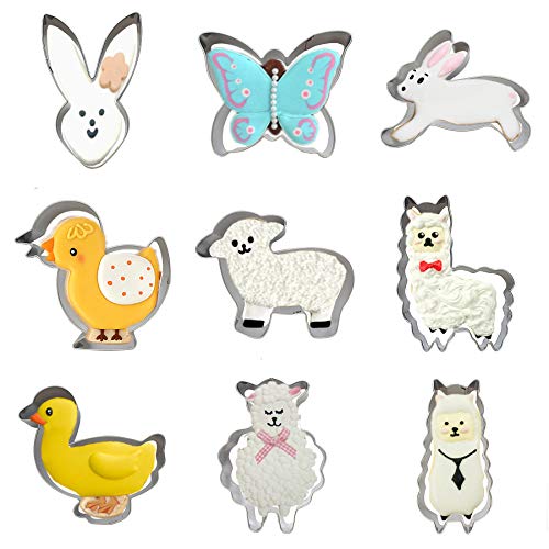 Stainless Steel Cookie Cutter Mold Set Funny Farm Animals Shapes DIY Cookie Cutting Mold Easter Day Cartoon Animals Baking Mold Fondant Tool Pastry Biscuit Cake Baking Mould Set of 9 pcs