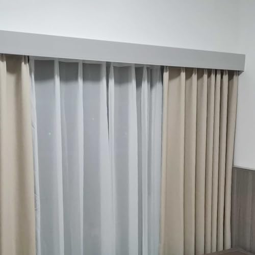 Modern Gray Blackout Curtain Rod Cover with 2 Rails - Stylish 10ft Valance for Living Room & Bedroom, Elegant Curtain Track Box Decor for Hotel Balcony