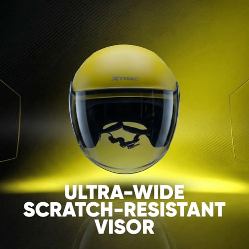Image of Xtrac Ace ISI Certified Open Face Helmet for Men & Women | Half Face Bike Helmet with Scratch-Resistant Clear Visor | Lightweight ABS Shell | Quick Release Buckle | Yellow - L
