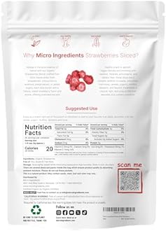 Micro Ingredients Organic Strawberries Sliced, 6.4oz | 100% Natural Fruit | Freeze Dried Strawberry Source | No Sugar & Additives | Healthy Snack & Topping for Beverages or Recipes | Non-GMO, Vegan