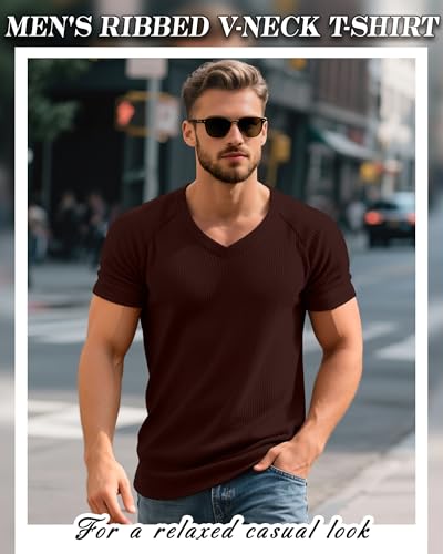 Riyiper 3 Pack Men's Muscle T Shirts Slim Fit Workout Bodybuilding Tees Ribbed Knit Textured V Neck Short Sleeve Tee Shirts4