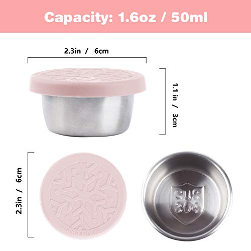 Salad Dressing Containers Set, KARYHOME Small Condiment Containers with Silicone Lids, Leakproof & Reusable for Condiments, Snacks, Dipping Sauce, Stainless Steel, 4x1.6oz, Pink