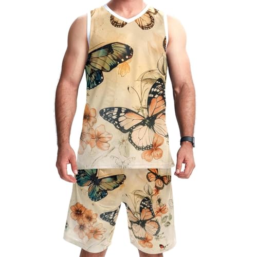 Combinaison de basket-ball avec poches imprimé papillon vintage de taille 5XL pour homme et femme