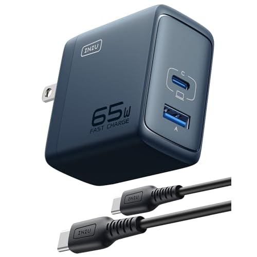 INIU 2 USB C Ports 65W GaN Charger - Compact Foldable PD PPS USB C Wall Charger for MacBook Pro/Air, Dell XPS 13, iPad Pro, Samsung Galaxy S23, Note 20/10+, iPhone 16/15/14, Steam Deck 65W U