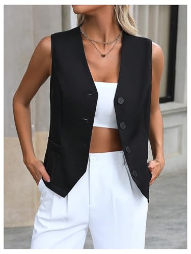 MakeMeChic Women's Button Down Vest Tops V Neck Sleeveless Office Work Suit Vest4