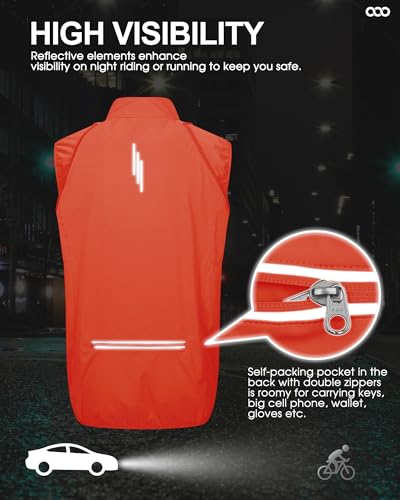 Image of 33,000ft Men's Cycling Jacket Long Sleeve, Waterproof Running Bike Vest Outerwear Reflective Windproof Sleeveless Jacket