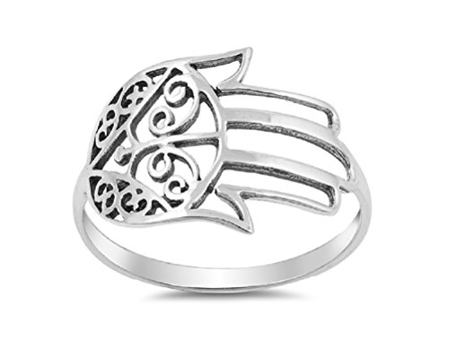 CloseoutWarehouse 925 Sterling Silver Sideways Hamsa Hand Ring