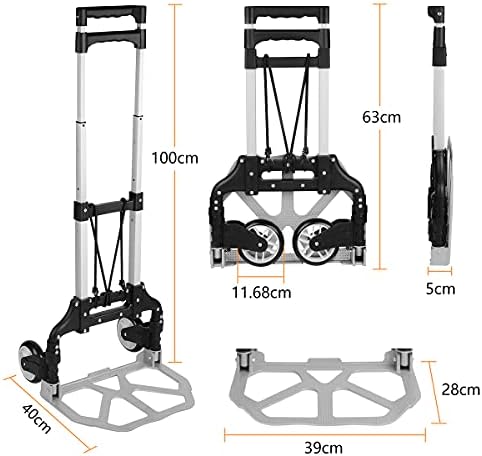 Folding Hand Truck, Gimify Sack Trolley Heavy Duty Aluminium Alloy Cart for Moving Luggage, Shopping, 75kg Load Capacity