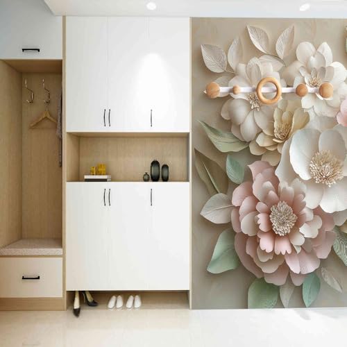 Papier peint panoramique 3D gris fleur pour agrandir un salon ou une chambre - 6