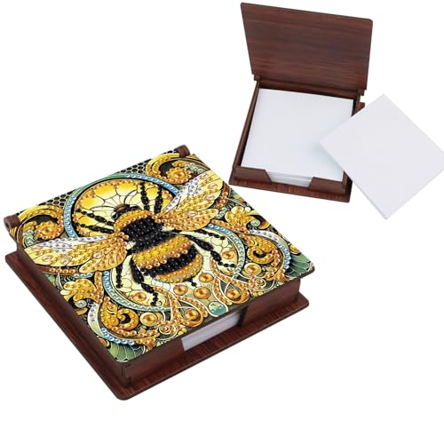 Bee Diamond Painting Kit Note Box,Memo Paper Storage Box Diamond Art,Sticky Note Holder Diamond Art,Diamond Painting Memo Pad For Office Desk. (Bee)