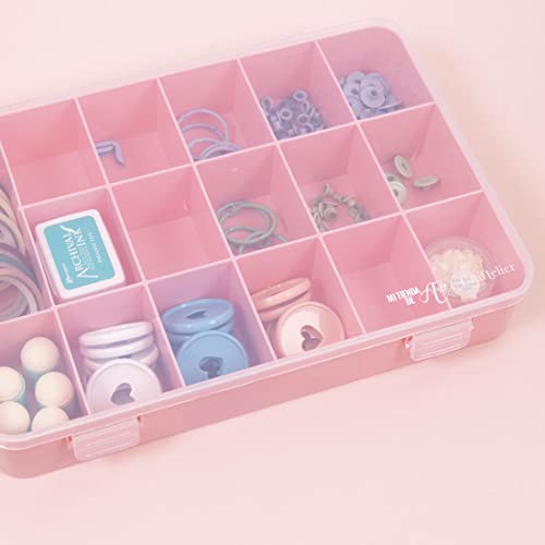 Image of Craftelier - Organizer Box with 17 Compartments for Cardmaking, Scrapbooking and Craft Materials | Dimensions 26.5 x 17.8 x 4.2 cm (10.4 inch x 7 inch x 1.65 inch) -Transparent and Pink Color