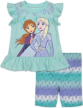 Disney Frozen Elsa Princess Anna Toddler Girls Graphic T-Shirt and Shorts Outfit Set Tie Dye White Stripe 4T