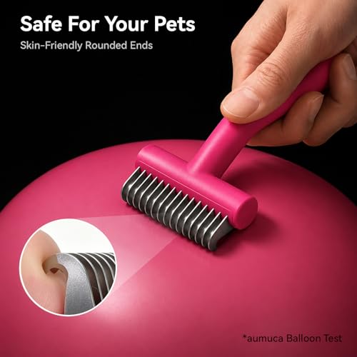 Image of aumuca Dog & Cat Deshedding Brush - Pet Grooming Brush & Undercoat Rake for Long or Short Hair - Dematting Comb for Dogs, Cats, Matted Fur, Kitten, Puppy, Rabbit, Horse