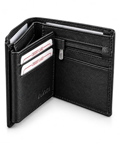 Image of Men's Bifold Wallet, Premium Leather Look Wallet for Men with Multiple Card Slots, Cash Compartment & Compact Slim Design, Stylish Everyday Pocket Wallet - Black