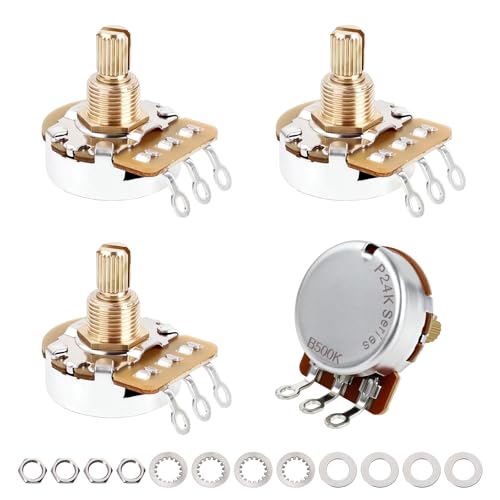 Image of Banworks Brass A500K+B500K Imperial 3 /8 inch Thread Full Sized Pots 24-Spline Split Short Shaft (15.5mm) 2A2B Audio & Linear Taper Potentiometers for Gibson Les Paul LP /SG Fender Strat /Tele PRS JT /XNQ-13