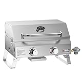 ONLYFIRE GRILLS Tabletop Gas Grill 2 Burners, 20" Portable Propane Grill with Foldable Legs for Outdoor Patio Backyard Camping Tailgating RV Trip Beach, Stainless Steel Gas Stove 16000BTU, GS322