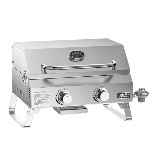 Onlyfire Tabletop Gas Grill 2 Burners, 20" Portable Propane Grill with Foldable Legs for Outdoor Patio Backyard Camping, Tailgating, RV Trip, Stainless Steel Gas Stove 16000BTU, GS322
