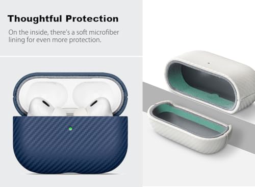 Image of Haobobro Leather Case - for AirPods Pro 3 Case Cover - Selected Skin-Friendly Leather, with Carbon Fibre Texture, Handmade Drop Protective Hard Cover for AirPods Pro 3rd Generation Earbuds - White