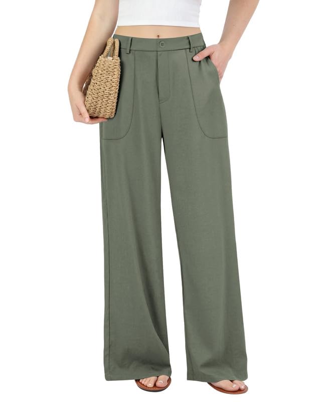JEKAOYI Womens Cotton Linen Pants Wide Leg Casual Pull On Trousers