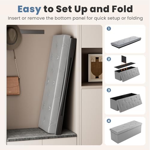 DUMOS 43 Inch Folding Storage Ottoman Bench, Large Ottoman with Storage - 5