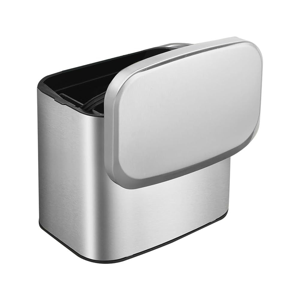 Mskidand Hanging Stainless Steel Compost Bin 1.05 Gallon Wall Mounted Trash Can with Lid, Kitchen Cabinet Door Sink Garbage Can Easy to Use Silver