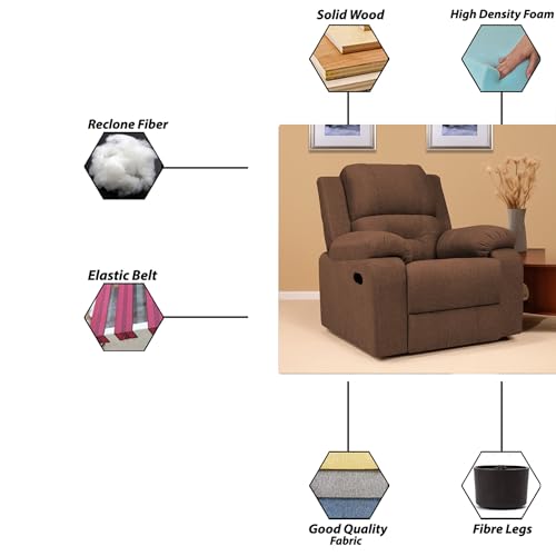 Image of Casaliving Taylor Comfy Fabric Single Seater Recliner Chair, Recliner Sofa for Relaxing, Brown, Modern, Medium Size