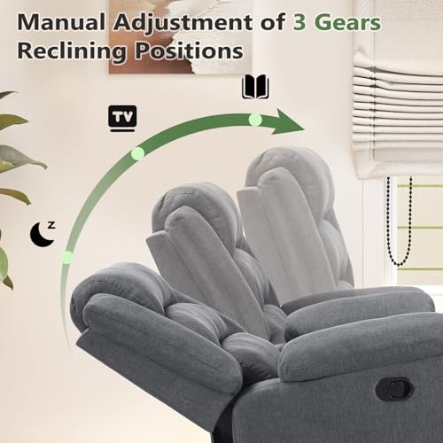 Image of ANJ Fabric Recliner Chair with Overstuffed Arm and Back, Comfy Grey Manual Recliners for Adults, Living Room Single Sofa Recliners