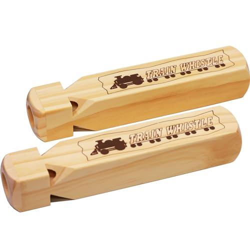 Crystaljun 2 PCS-Wooden Train Whistle Musical Toy for Kids (4 Tone),Theme Birthday Decorations, Goodie Bag Filler, Stocking Stuffers,Train Party Favors, Small Game Prizes, Noisemakers.
