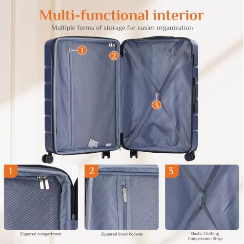 Homee Luggage with Spinner Wheels TSA Lock Carry on Hard Shell ABS Suitcase Lightweight,Blue,24 Inch2