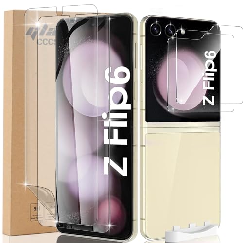 ELEYBTEH [2 Pack Samsung Galaxy Z Flip 6 Screen Protector Tempered Glass+ 2 Flip 6 Inner Screen Flexible Film High Clarity Anti-Shatter Bubble Free for Samsung Galaxy Z Flip 6 5G Screen Protector