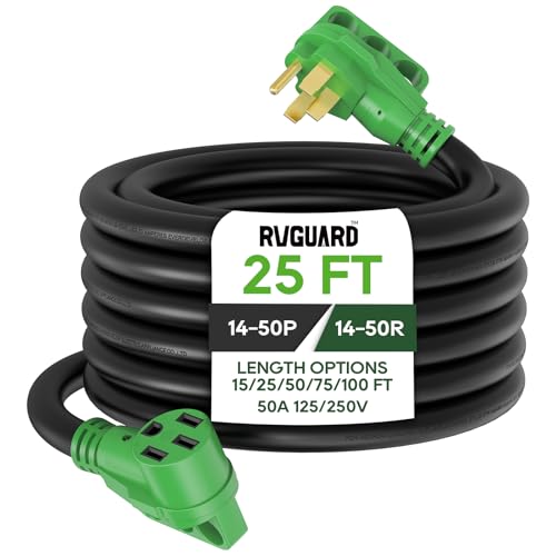 RVGUARD 50 Amp 25 Foot RV/EV Extension Cord, NEMA 14-50P/R Heavy Duty Extension Cord with LED Power...