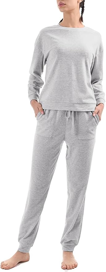 Maks Ladies Super Soft Pre-Washed Casual 2 Piece Lounge Sets Top and Bottom Sleepwear Loungewear with Pockets