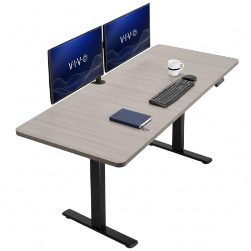 Image of VIVO Dark Gray 71 x 30 in Standing Desk, DESK-KIT-1B7G | Electric, Holds 220 lbs, Sit Stand, Height Adjustable, Extra Deep Table Top, Memory Presets, 1B Series, Black Frame