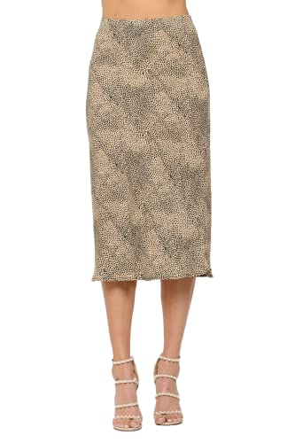 Women's High Waist A-Line Elastic Satin Midi Skirt(X-Small,Taupeblack)