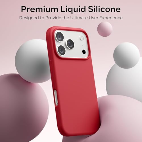 Image of DIZORO Compatible with (iPhone 17 Pro Max Case)(2025), Liquid Silicone 3 Layers Full Covered Soft Gel Rubber Phone Case,Shockproof Protective Cover with Anti-Scratch Microfiber Lining-Stone Red