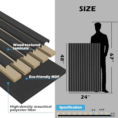 Image of Art3d 3D Fluted Soundproof Wood Textured Slat Wall Panel, 4-Pack, Blackwood