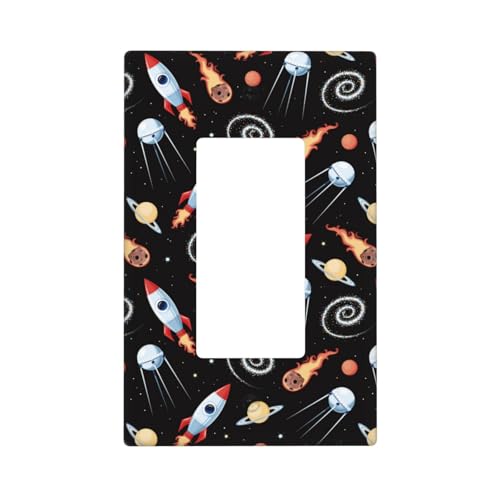 Space rocket B Wall Plate Covers, 1- Gang Wall Plates Mid-Size 5.0 x 3.0, Decorative Light Switch Cover Plate Outlet Covers, Polycarbonate Thermoplastic