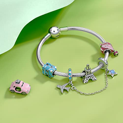 Ningan 25 Sterling Silver Women's Bracelet Safety Chain Airplane &Star Charm Shiny Moonlight Stone Beads #TOP2