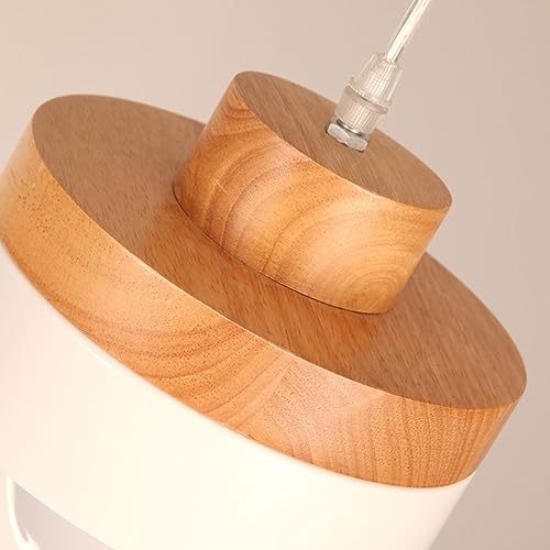 Lámpara colgante de madera con base redonda blanca y diseño rústico 7