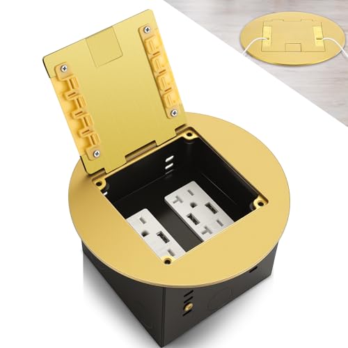 Chapou 1 Pcs Recessed Floor Outlet 4. 72" x 4. 72" x 3. 94" 2-Gang with 4. 8a USB Chargers 20 Amp Floor Receptacles Round Hidden Outlet Kit Electrical Waterproof Box, Etl Listed (Gold) by Chapou - Used condition - US$43.43
