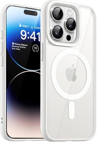 Image of DIZORO iPhone 14 Pro Max Case,Compatible with MagSafe, Non Yellow Military-Grade Drop Protection & Hard PC Back Cover Slim Transparent Anti-Scratch Shockproof Phone Case - White